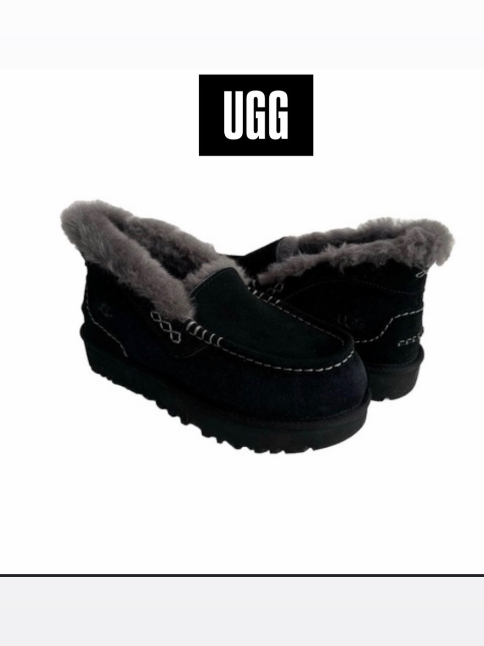 UGG Ansley Parc Black Suede Fur Slippers Womens Size 9 *NIB*
